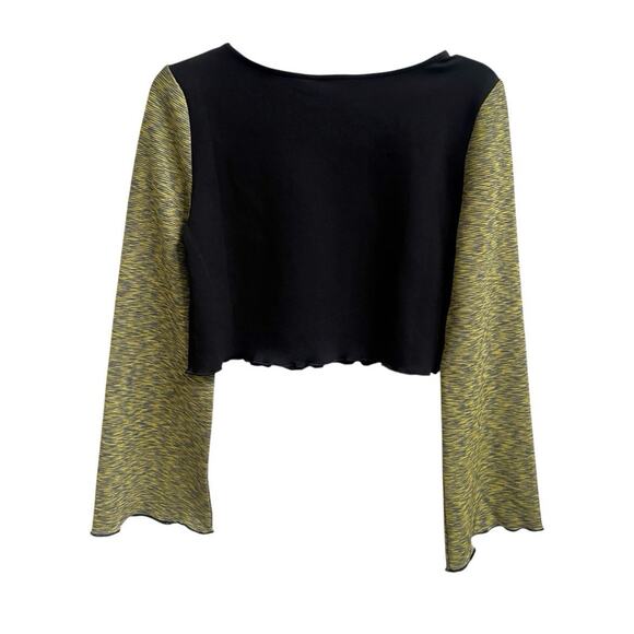 Pretty Damage NWT Long Bell Slv Crop Boho Retro Top Sz M Colorblock - Picture 2 of 4